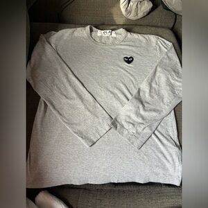 PLAY Comme des Garcons Men’s Light Gray Long Sleeve Shirt Size L RUNS SMALL